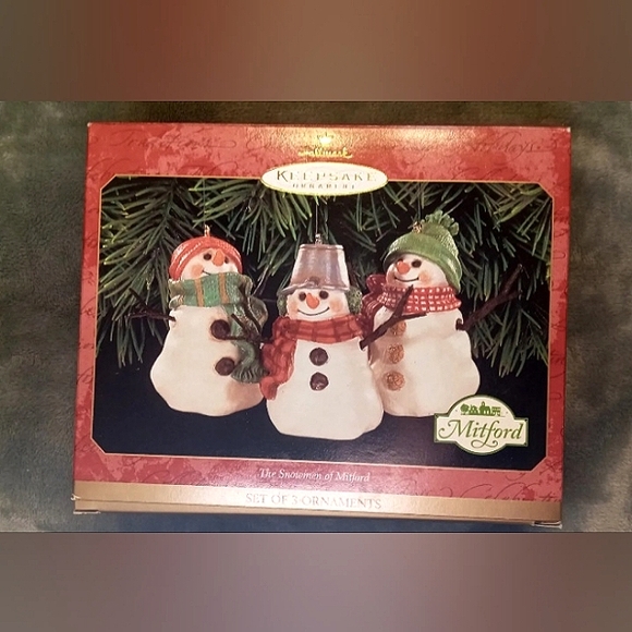 1999 Hallmark Keepsake - The Snowmen of Mitford - SET OF 3 Christmas Ornaments - Picture 1 of 5